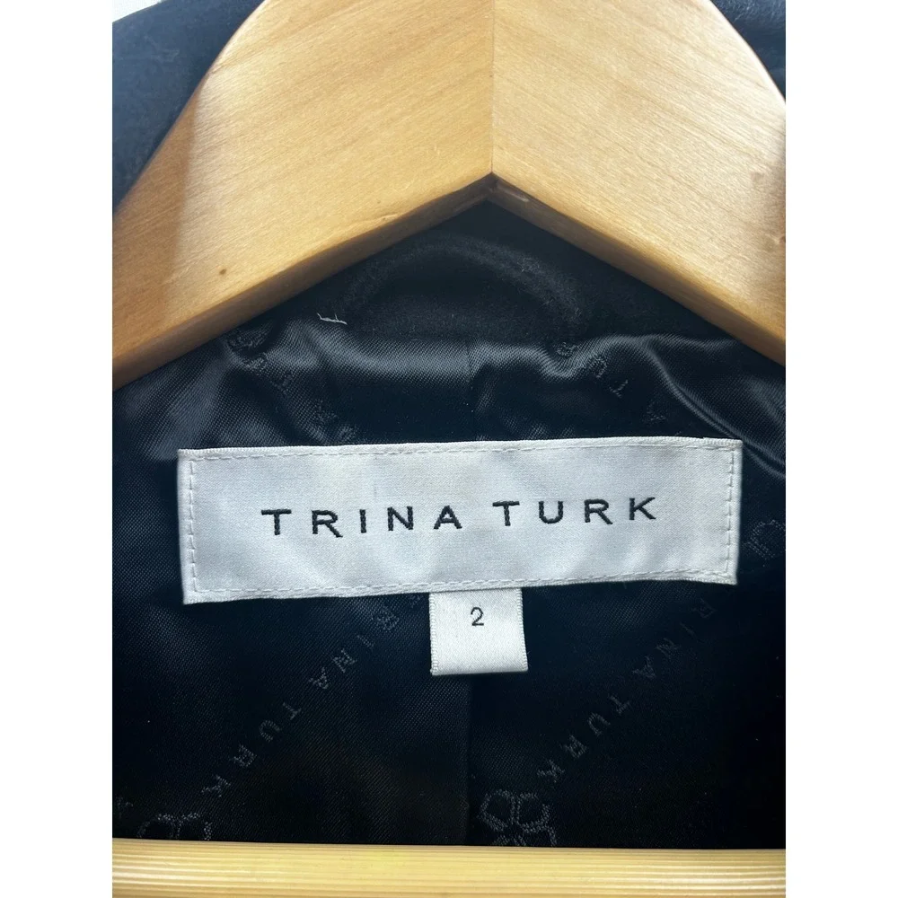 Trina Turk Wool Moto Jacket Wmn 2 Black Lamb Leather Trim Zip Dark Romantic Edge